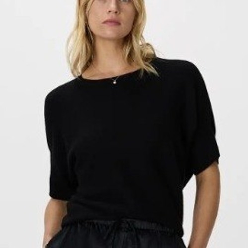 NEW Quince Lightweight Cotton Cashmere Link-Stitch Dolman Sweater Women L Black